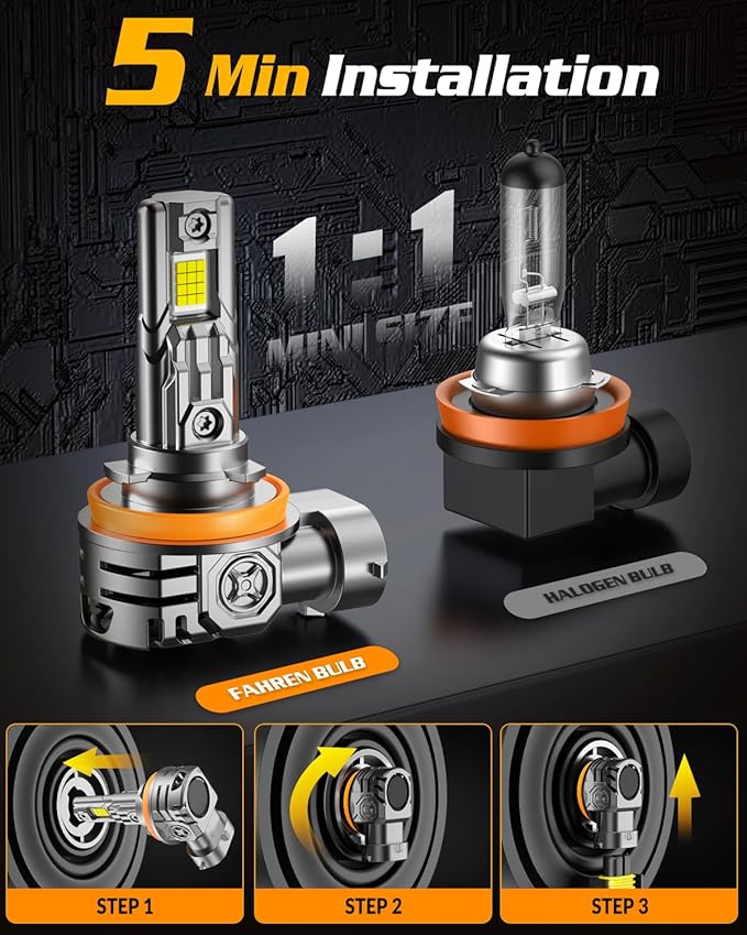 FAHREN H11 9005 LED Bulbs Combo, 60000LM 900% Ultra Brightness, 6500K White H9/H8 Hb3 LED Bulb, 10-Year Lifespan with Cooling Fan, Emergency Lights›Warning Lights, Plug and Play, Pack of 4