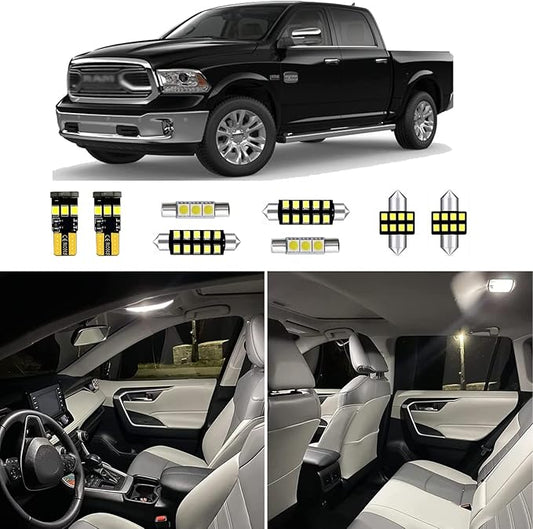 12pcs Ram Interior Led Lights Replacement for 2009 2010 2011 2012 2013 2014 2015 2016 2017 2018 Dodge Ram 1500 2500 3500, 6000k Super Bright White Interior Led Bulbs Package + Installation Tool