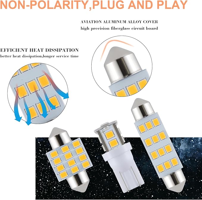 24 Pieces Dome Light LED Car Interior Bulb Kit Set 194 T10 DE3175 578 31mm 42mm Bulbs Interior Replacement Lights for Car Map License Plate Door Side Marker Cornering Trunk Light - Warm White