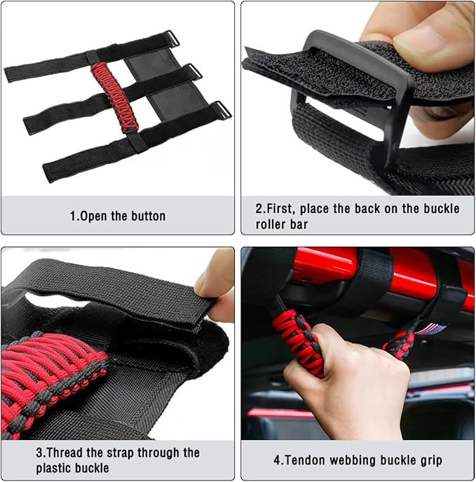 HZEL 2PCS Roll Bar Grab Handles, Oxford Cloth Upgrade Metal Buckle Paracord Grip Handles, Durable and Strong Car Accessories, Compatible with Wrangler JL, JLU, JT, JK, JKU, TJ, LJ and YJ (Green)