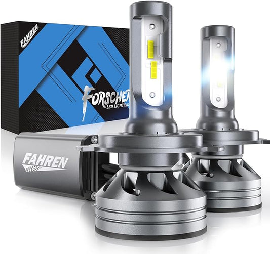FAHREN H4 Light Bulb, 50000LM 1000% Super Brighter, Real 1:1 Size, 9003/HB2 Fog Light for Night Driving, 6500K Cool White, 60000Hrs Long Service Life with Cooling Fan, Plug and Play, Pack of 2