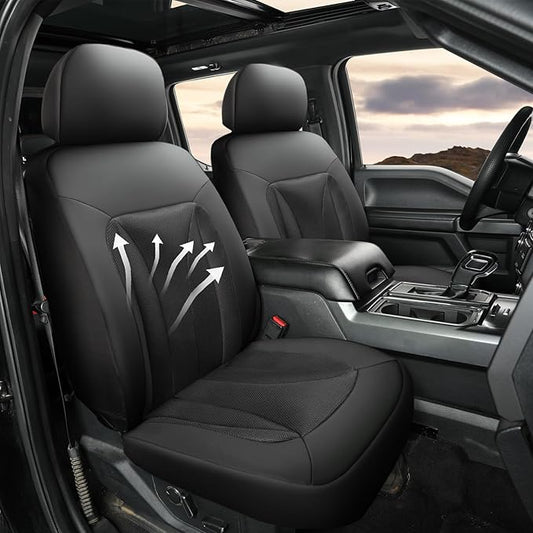 GIANT PANDA 2 Pcs Front 3D Air Mesh Car Seat Cover Custom Fit Ford F150 F250 F350 F450 SuperCrew/Crew Cab Pickup Trucks, Breathable Cooling Seat Protector with Composite Sponge Inside (Black)