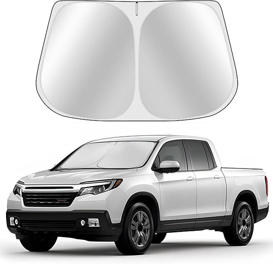 Custom Fit Windshield Sun Shade for Honda Ridgeline 2017-2024 2025 - Full Coverage, 210T Reflective Fabric, Double-Layer Design - Blocks 99% UV Rays, Keeps Car Cool, Easy to Install and Store