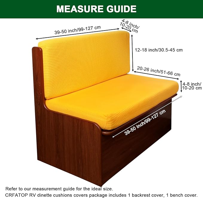 CRFATOP 2 Set RV Dinette Cushion Covers Jacquard Camper Cushion Slipcover Stretch 2 Seat Sofa Chair Cover Furniture Protector for RV Camper Car Bench 2 Backrest Covers & 2 Bench Covers,Yellow