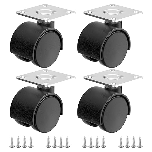 1 Inch Small Casters Set of 4, Plastic Black Nylon Low Profile Wheels Swivel Mini Casters for Furniture, Baby Bed, Kitchen, Cabinet, Table (with Stainless Steel Screws)