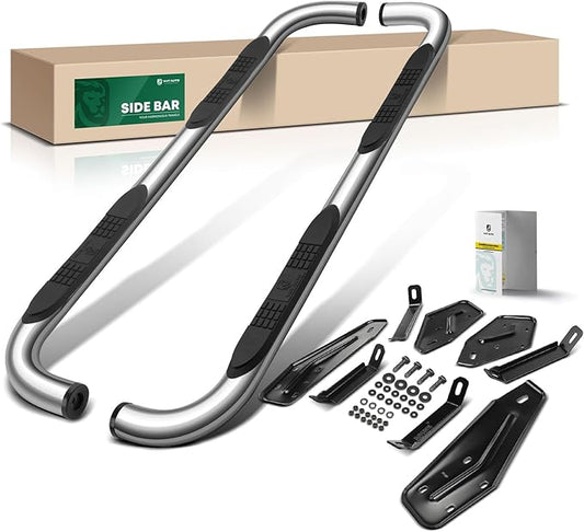 YHTAUTO 3 Inch Running Boards Side Steps Compatible with 2019-2022 Ram 1500, Extended/Quad Cab, Round Stainless Steel Polished Chrome, Truck Cab Side Step Rails Off-Road Exterior Accessories