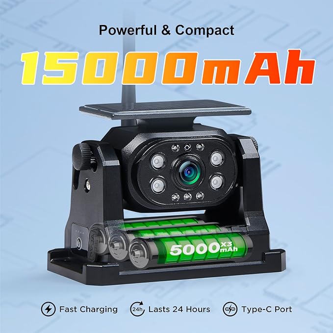 Wireless Magnetic Backup Camera, 15000mAh Battery Powered Rechargeable Waterproof HD Solar Back Up Rear View Bluetooth Hitch Camera with 7 Inch 1080P Monitor System for Car Truck Trailer RV VN003