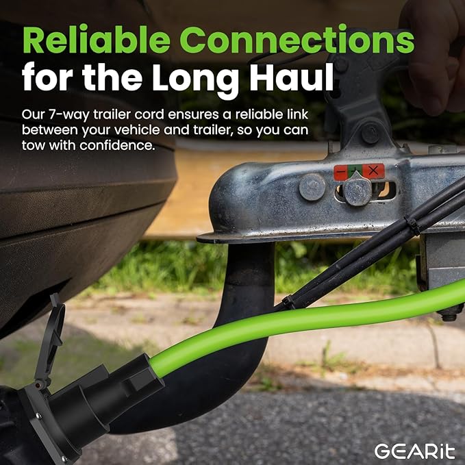 GEARit 7-Way Trailer Extension Cord (1 Foot) 7-Pin Trailer Plug Inline Cord Wire Harness Cable Double Prongs Connector for Gooseneck Hitch, Truck, Camper, RV - 1ft feet