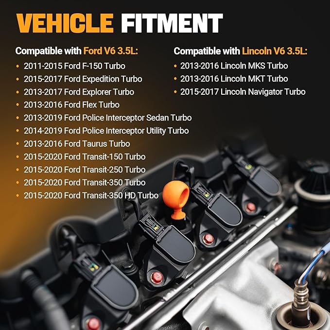 Yikesai Ignition Coil Pack Spark Plug Compatible with 3.5L EcoBoost V6 Turbo - 2011-2020 Ford F150, Expedition, Explorer, Transit, Flex, Taurus, Lincoln MKS, MKT, Navigator - Set of 6, UF646