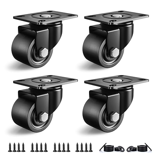 2 Inch Caster Wheels Set of 4, Heavy Duty Casters Load 2200lbs, Low Gravity Centere Industrial Swivel Casters, Plat Caster for Furniture and Workbench
