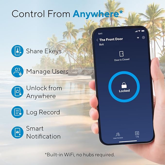 ULTRALOQ Bolt Fingerprint Smart Lock with Handle Set, Works with Apple Home, Keyless Entry Front Door Lock Set, Built-in WiFi Deadbolt with Door Sensor, App Remote Control, Auto Unlock, BHMA Certified
