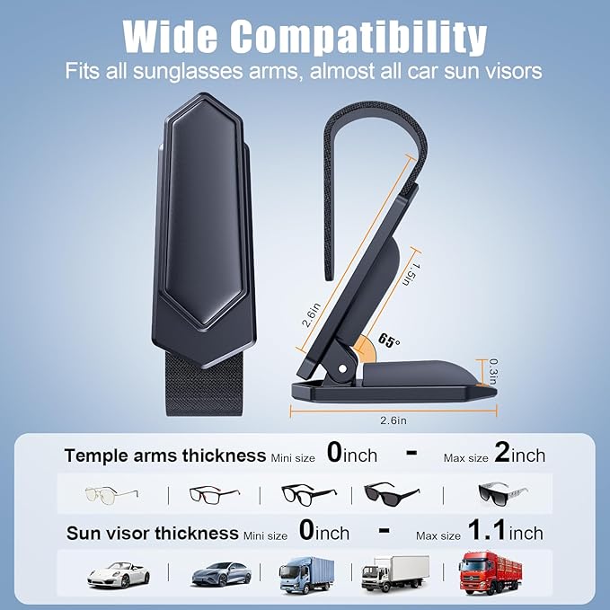 Veharvim One-Handed-Operation Sunglasses Holder for Car, Visor Sunglass Holder Clip, Car Accessories Interior, Universal Fit Silicone Padded Visor Sunglass Holder Car, Unmatched Durability (4 Pack)