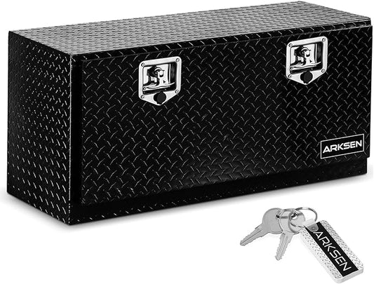 ARKSEN 36 Inch Heavy Duty Aluminum Diamond Plate Tool Underbody Box, Waterproof Square Truck Storage Organizer Chest for Pick Up Truck Bed, RV Trailer with T-Handle Lock and Keys - Black