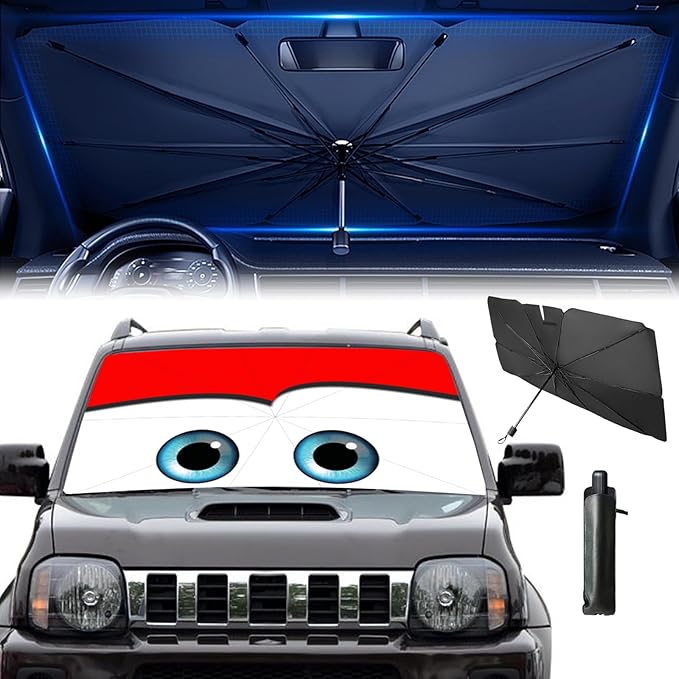 Windshield Sun Shade 2025 Car Accessories 100% Blackout Car Front Windsow Shades Umbrella Automotive Sun Visor Block Heat Insulation Protection (Red)