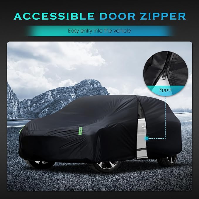 SUV Car Cover Waterproof All Weather for Automobiles, Size S3 Universal Fit for Toyota Highlander, Honda Pilot, Nissan Pathfinder, BMW X5/X6, Ford Explorer/Flex, Infiniti FX35 etc. (191-200 inch) v