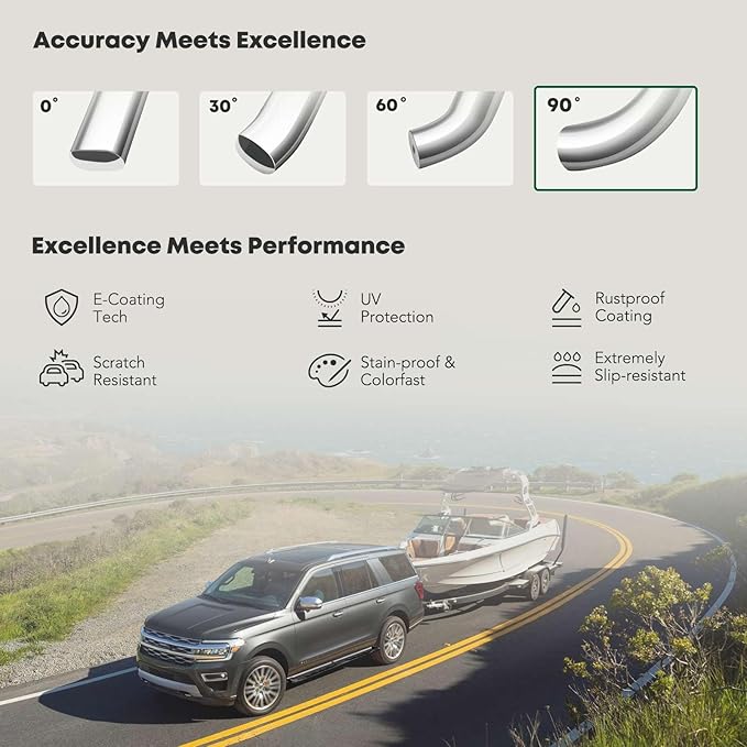 YHTAUTO 3 Inch Running Boards Side Steps Fit Ford F-150 2015-2024, Standard/Regular Cab, Round 90° Bent Ends Stainless Steel Polished Chrome, Truck Cab Side Step Rails Off-Road Exterior Accessories