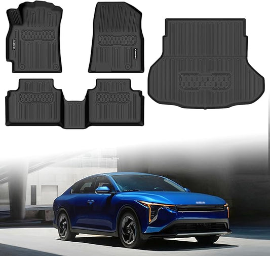 All Weather Floor Mats Cargo Liner for 2025 2026 Kia K4, TPE Rubber Floor Liners Anti-Slip Full Set Automotive Mats for 2025 2026 Kia K4 Accessories