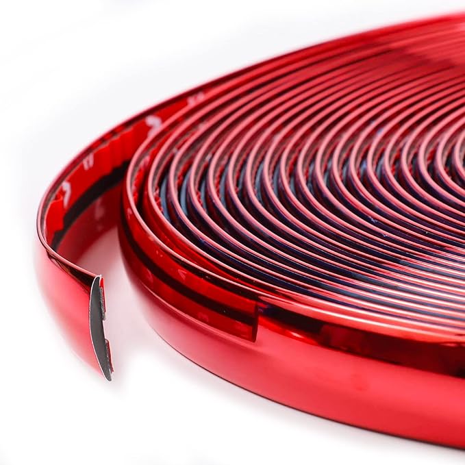 16Ft Chrome Red Car Motor Bike Self-Adhesive Exterior and Interior Molding Trim Universal Dashboard Bumper Window Door Body Side Decorative Strip Scratch-Proof (Width: 1 inch (25mm))