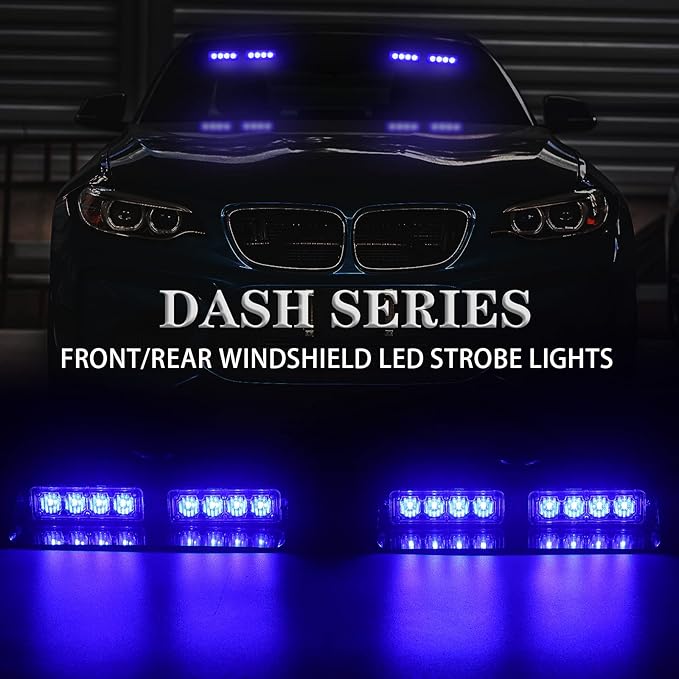 XRIDONSEN 2 in 1 Blue Emergency Dash Strobe Lights Warning Safety Flashing Interior Windshield Lights w/Suction Cups for Ambulance Volunteer Firefighter Police Vehicles Trucks (2×7.16 inch, 16 LED)