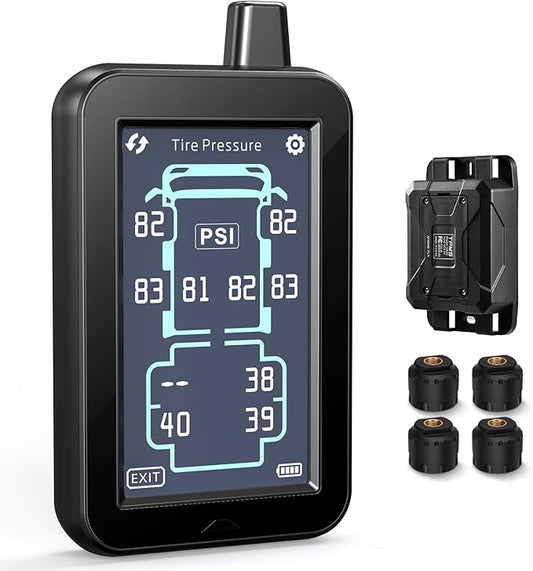 GUTA RV Tire Pressure Monitoring System, Tire Pressure Monitor System with 4.3" Touchscreen Color LCD Display, TPMS with 4 Sensors & 6 Alarm Modes, Signal Booster, 0-188PSI for RV/Trailer/5th Wheel