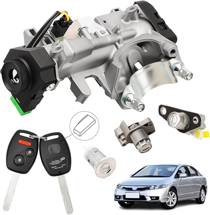 RAMATA 06350-SAA-G30 Ignition Switch Lock Cylinder with Key (with Blank Chip) Compatible with 2009 2010 2011 Honda Civic, Replace # 35100-SDA-A71 (Ignition Chip: 46,Frequency: 313.8Hz)