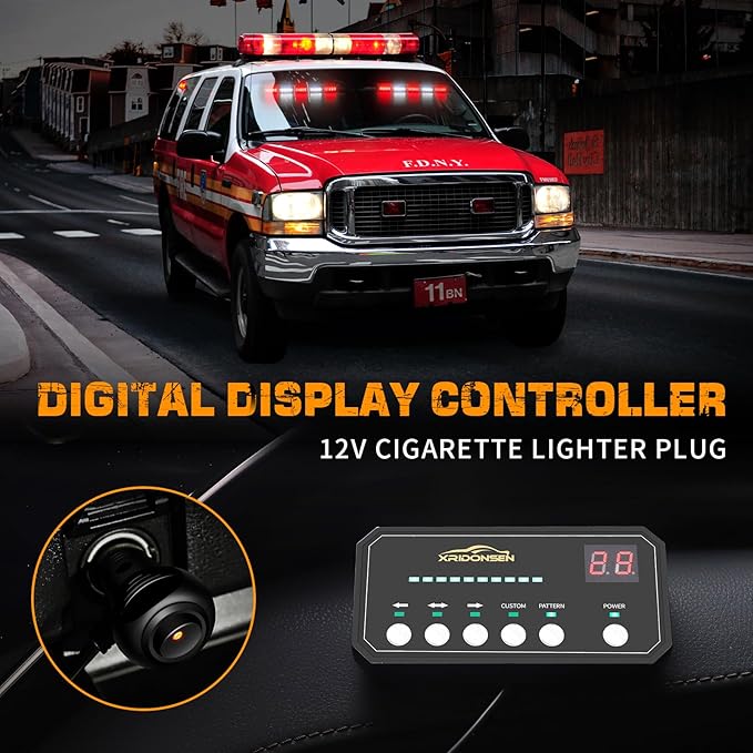 XRIDONSEN 2x 17 inch Red White Emergency Lights for Vehicles 40 LED Emergency Dash lights Interior Front/Rear Windshield Strobe Lights Safety Flashing Warning for Volunteer Firefighter Vehicles Trucks