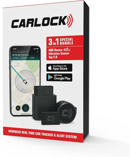 CARLOCK Ultimate Security Bundle 2.0: Real-Time Tracker, Alarm, Bluetooth Vibration Sensor & TAG Accessory. Total car Protection in one Powerful Package!