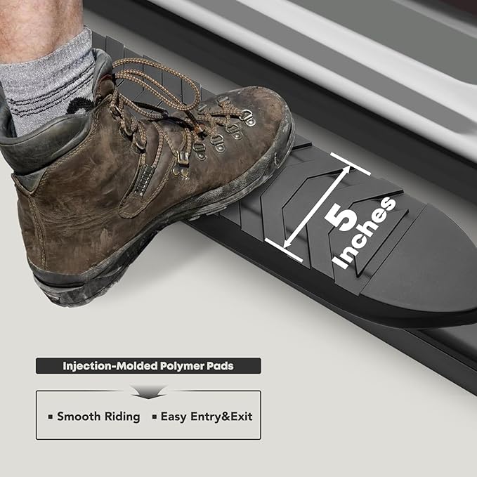 YHTAUTO 5 Inch Running Boards Side Steps Fit Ram 1500 2019-2025 (Excl. Ram 1500 Classic), Crew Cab, Oval Straight Carbon Steel Black Powder, Truck Cab Side Step Rails Off-Road Exterior Accessories