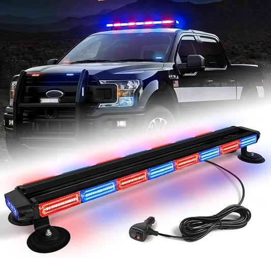 34inch 166 LED Emergency Rooftop Strobe Lights Bar Flashing Safety Traffic Advisor Warning Hazard Snow Plow Light W/Magnet Base for Work Trucks Vehicles Construction Tow Pickup Red Blue