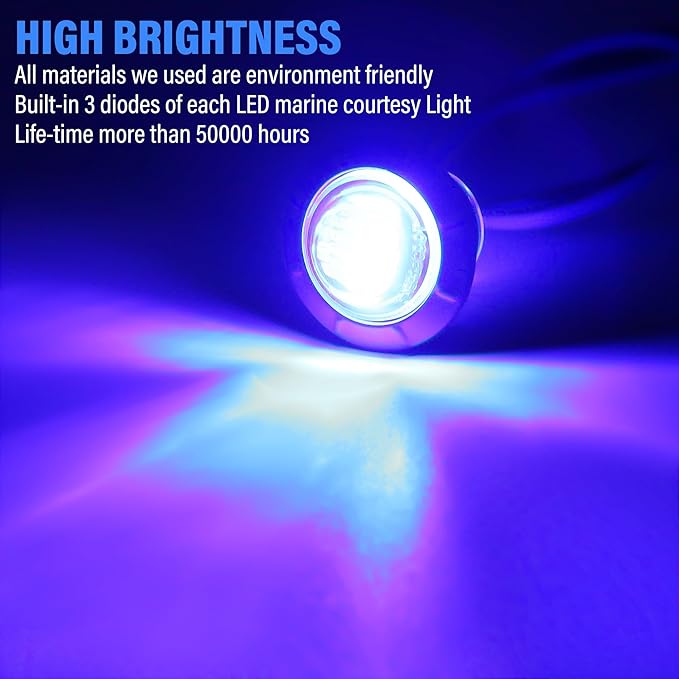 ALFU 10PCS Blue 3/4" 12V LED Boat Interior Lights Marine Navigation Lights Clearance Marker Lights Round Bullet Side Indicator Lamps for Truck, Trailer, RV, Van, Boat, Bus, Caravan
