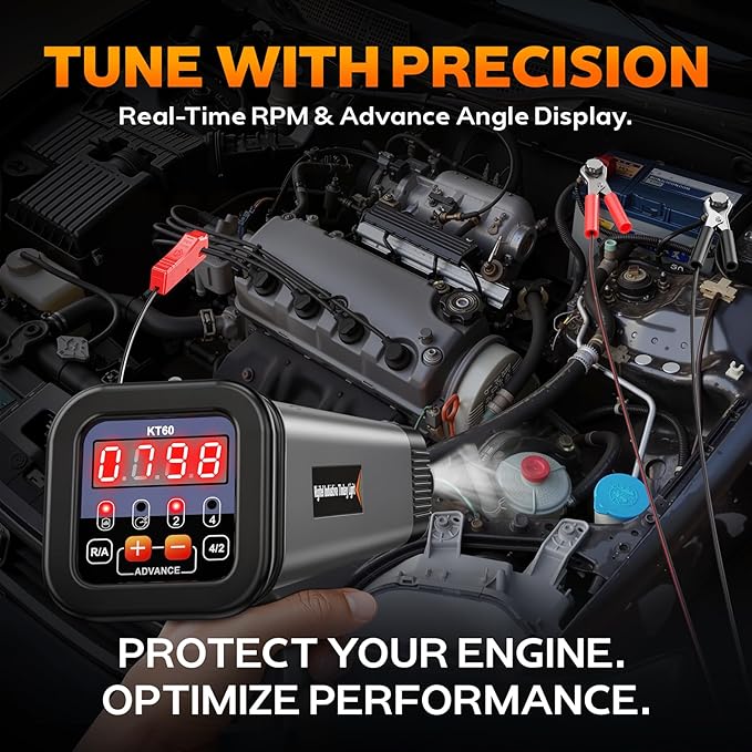KZYEE KT60 Digital Timing Light with RPM & Advance Angle, 12V Inductive Ignition Timing Light for 2&4-Stroke Gasoline Engines in Classic Cars, Motorcycles, Marine & Small Engines