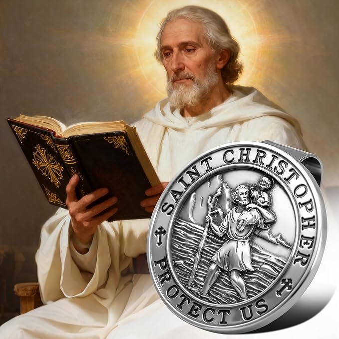 St. Christopher Medal for Car, Metal Saint Christopher Visor Clip, Gifts for Catholic Men, Talisman for Safety, Automotive Visor Accessories, Gift for Drivers, Families, Friends