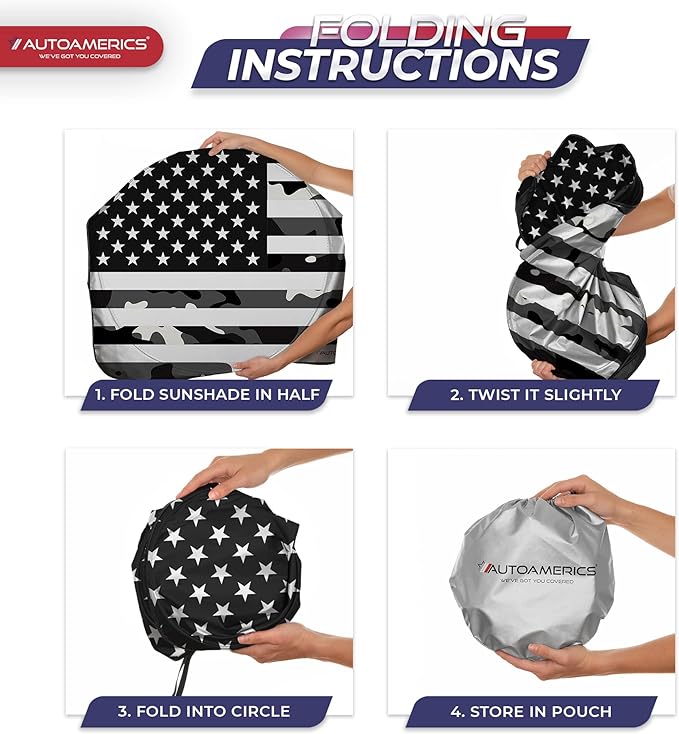 Autoamerics 1-Piece Windshield Sun Shade B&W Camo American Flag USA Design - Foldable Car Front Window Sunshade for Most Sedans SUV Truck - Blocks Max UV Rays and Keeps Your Vehicle Cool - Medium