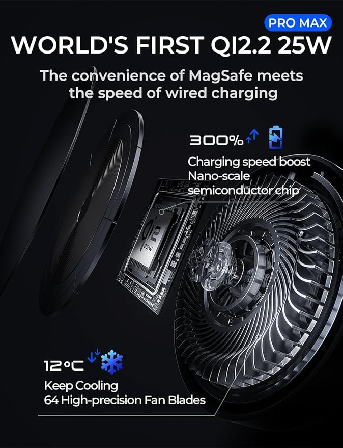 LISEN for Qi2.2 25W MagSafe Car Mount Charger，[Top Spec with Cooling Fan＆95W Custom Adapter] iPhone 17 Pro Max Car Charger Fast Charging for iPhone 17 Pro Max Plus Air 16-12 Series,Pixel 10 Pro XL