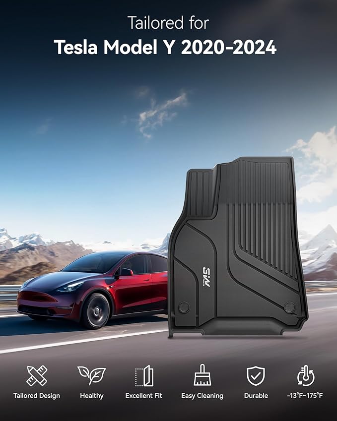 3W Tesla Model Y Floor Mats 2020-2024 2025(Not for Juniper), Cargo Liners & Frunk & Seatback Protector Mats,TPE Custom Fit All Weather, Full Set, Accseeories 5-Seater