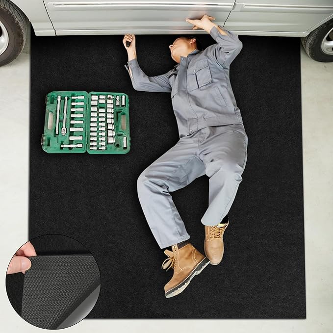 Golener Oil Spill Mat - Garage Floor Mat, Absorbent Oil Pad, Premium Maintenance Mat, Waterproof, Contain Liquid, Protect Garage Surface from Spill & Stain, Reusable, Washable, Durable, Black, 59”x72”
