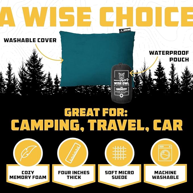 Wise Owl Outfitters Camping Pillow – Memory Foam Travel Pillow for Airplane Sleeping, Hiking, Backpacking & Outdoor Use - Small & Portable for Adults, Car, Camp & Tent