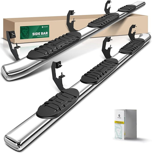 YHTAUTO 5'' Running Boards Side Step Bars Fit 2019-2024 Ram 1500(Excl. Ram 1500 Classic), Crew Cab, 5.5' Short Bed, Oval Bend End Wheel to Wheel S/S 304 Polished, Cab Truck Side Step Rails Accessories