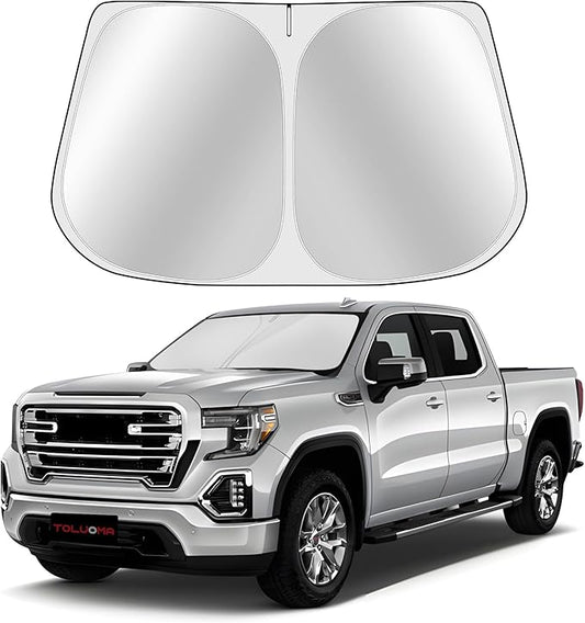 Custom Fit Windshield Sun Shade for GMC Sierra 1500 2500 3500 2019-2025 - Full Coverage, 210T Reflective Fabric, Blocks 99% UV Rays, Keeps Car Cool, Easy to Install and Store