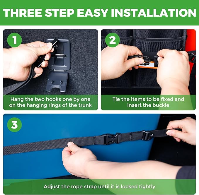 SUV Trunk Organizer Straps Adjustable for Snug Fit, Car Storage Organizer Straps with Easy Release Buckle, Cargo Storage Strap for SUV, All Purpose Car Accessories Cord Organizer Storage