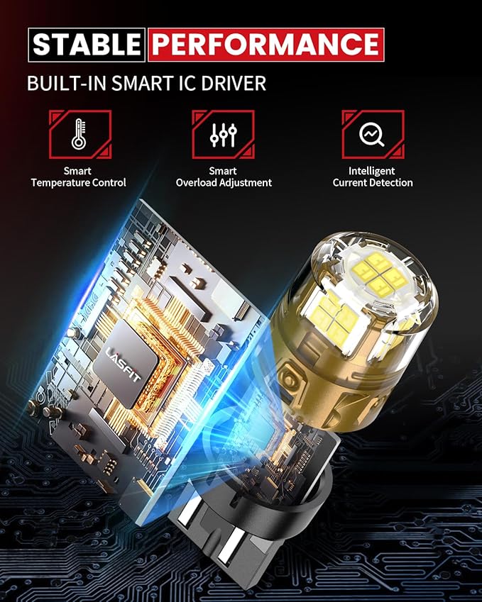 LASFIT 7443 7440 LED Bulbs Reverse Backup Light, 7444 7444na White T20 Daytime Running DRL Parking Lamp L-7440 W21W WY21W 6000K for Automotive Replacement, Plug and Play, Pack of 2