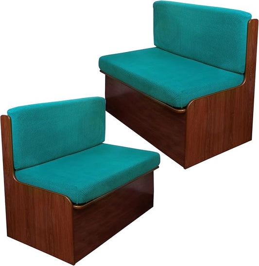 CRFATOP 2 Set RV Dinette Cushion Covers Jacquard Camper Cushion Slipcover Stretch 2 Seat Sofa Chair Cover Furniture Protector for RV Camper Car Bench 2 Backrest Covers & 2 Bench Covers,Peacock Blue
