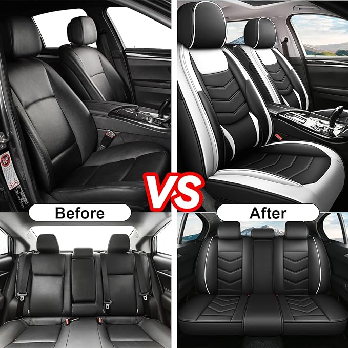 Car Seat Covers Fit for Subaru Crosstrek 2016-2024 Seasonal Safeguarding Skin Friendly Leather Fabric Seat Cover Sets of Nappa Leather High Rebound Sponge Set Protectors,2 Pcs Front,Black White