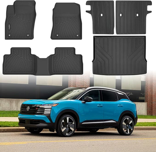 All Weather Car Floor Mats Cargo Liner with Backrest Mat for 2025 2026 Nissan Kicks SV/SR 2-Row, TPE Rubber Floor Liners Full Set Automotive Mats for 2025 2026 Nissan Kicks Accessories