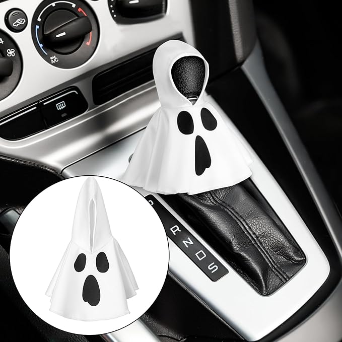 Christmas Car Gear Shift Hoodie Decoration Halloween Funny Gear Shift Cover Mini Universal Knob Hoodie Cover for Automotive Car Interior Accessories Gadgets Gift(White,Ghost)