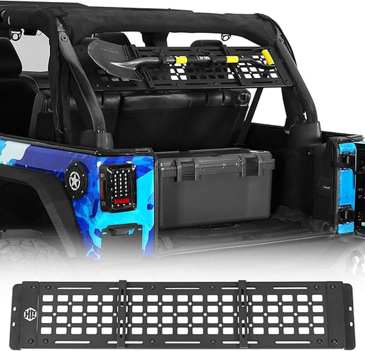 Hooke Road JK Overhead MOLLE Panel Roll Bar Storage Rack for 2007-2018 Jeep Wrangler JKU 4-Door Hardtop, Rear Trunk Cargo Organizer