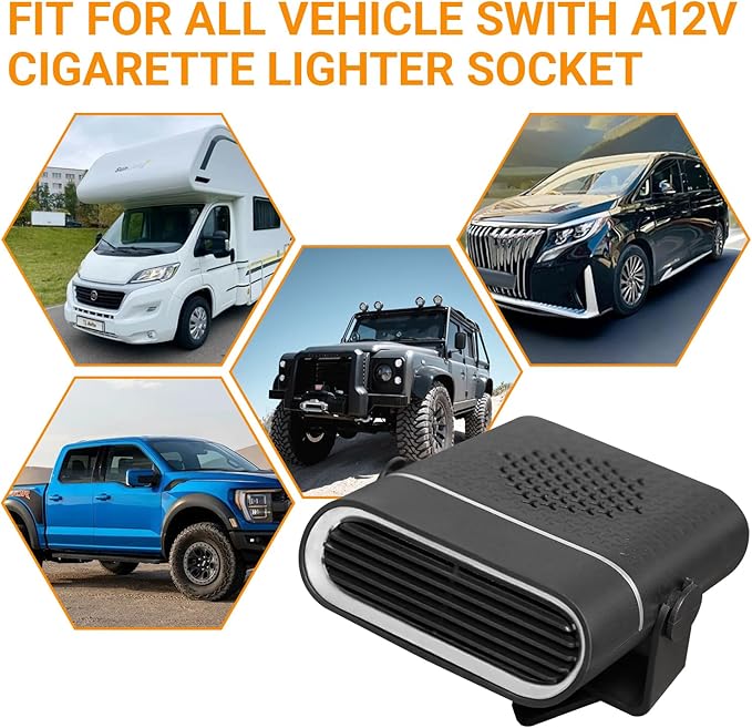 150W Auto car heater, 12V Portable Heater and Cooling Fan, Dual Mode Defogger Defroster with 360° Adjustable Vent, Easy Plug in Use