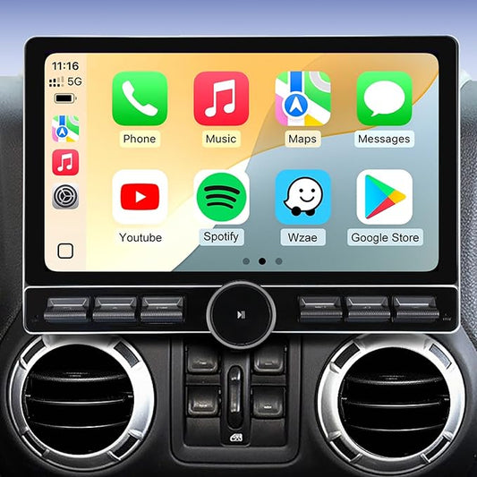 for Jeep Wrangler JK Compass Grand Cherokee Dodge Ram Car Radio Stereo GPS Navigation Built in Carplay Android Auto 10" 1080P Touchscreen Upgrade Mirroring Airplay SWC Split Screen 5GWiFi 2+64G Knob