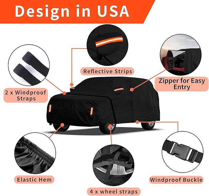 Waterproof SUV Car Cover Custom Fit for Honda CRV 1997-2024 2025, Toyota RAV4 1996-2025, All Weather Full Exterior Cover Rain Hail Outdoor Protector for Automobiles with Door Zipper