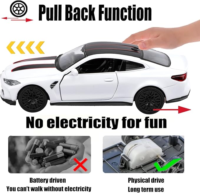 1/36 Scale BMW M4 CSL Diecast Model Cars,Pull Back Vehicles BMW M4 Toy Cars,Cars Gifts for Boys Girls (White)